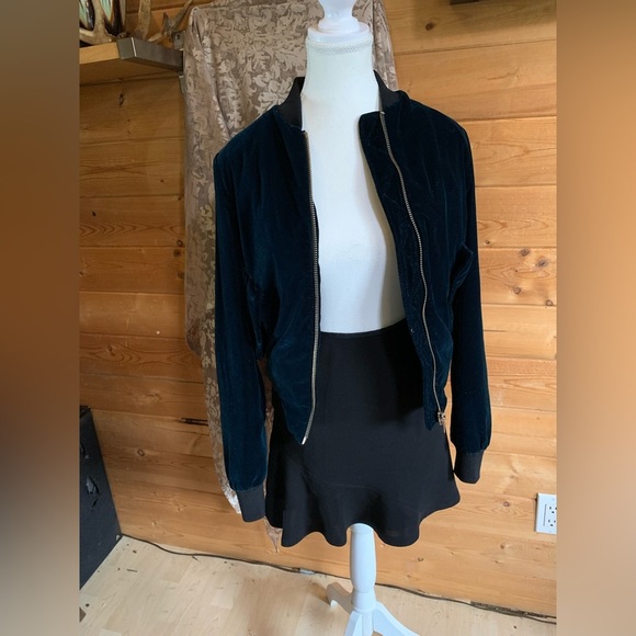 Vintage Y2K 90s Bomber Jacket Velvet Royal Blue Preppy Velour Twee Coquette 1990 - Picture 10 of 16